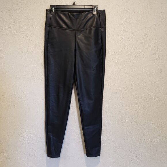 Athleta All Over Gleam Tight Womens Medium Black Vegan Leather Commute - Picture 2 of 6